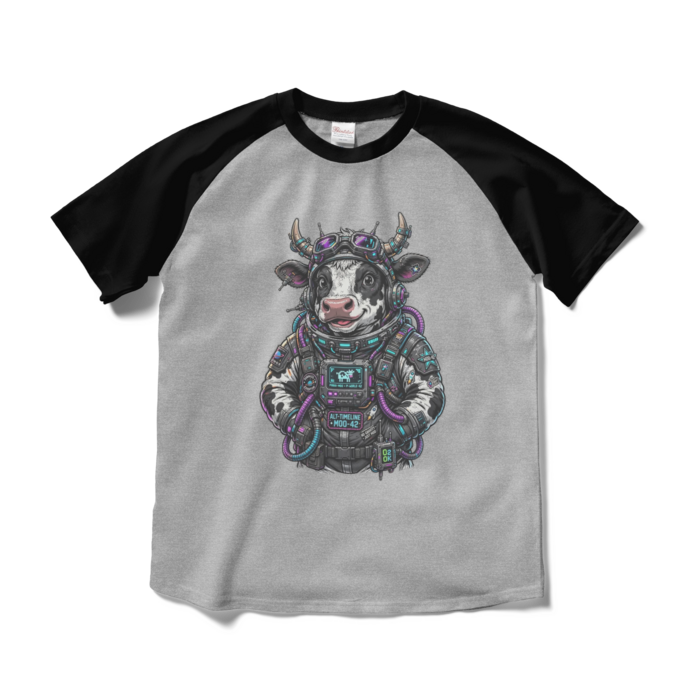 ラグランTシャツ - M - 杢グレー×ブラック