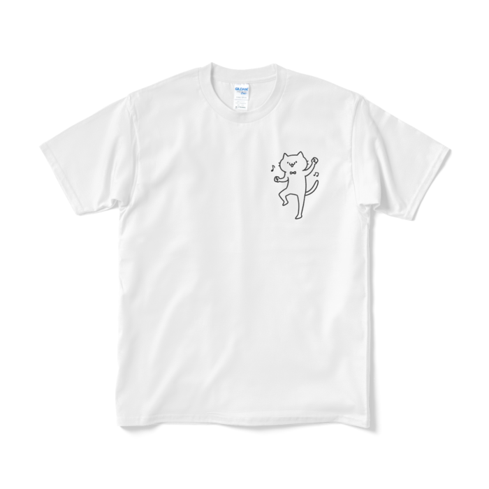 ダンシングねこ（小プリント／線画）Tシャツ - M - ホワイト