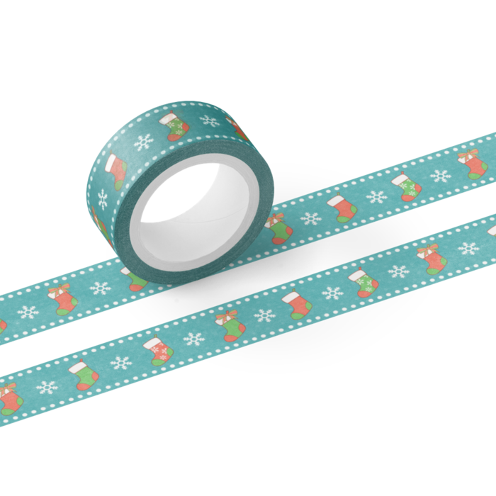 クリスマスマスキングテープ(靴下ver. 青)テープ幅 15mm(1)