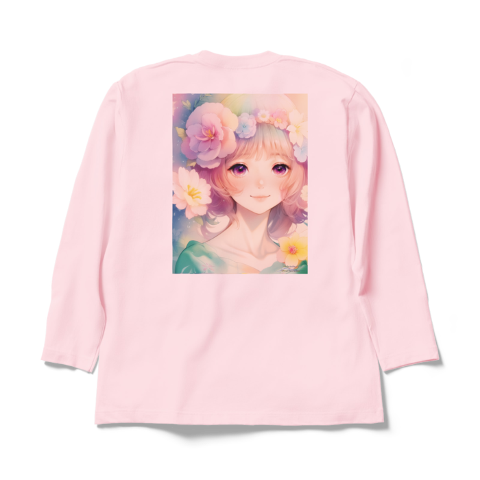 (背面プリント)「夢見る瞳」長袖カラーTシャツ - XL - ライトピンク