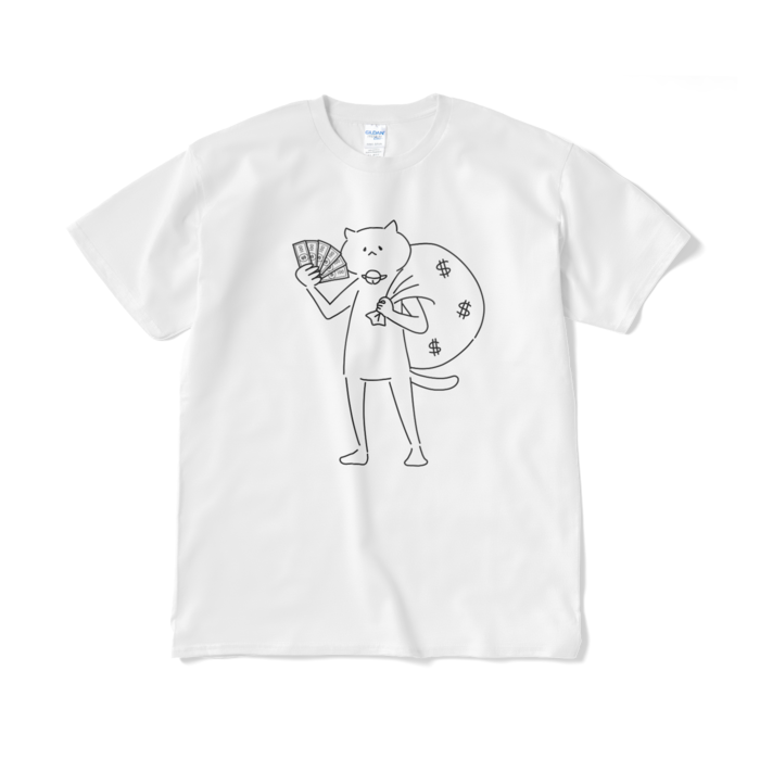 【デカねこ】お金大好きな猫のTシャツ（短納期） - XL - ホワイト