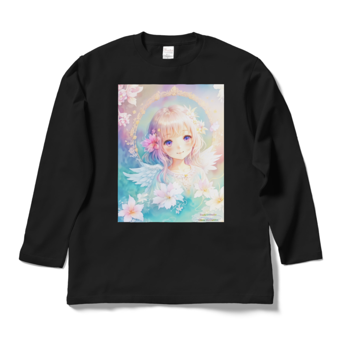 (両面プリント)「夢見る瞳7」長袖カラーTシャツ - L - ブラック