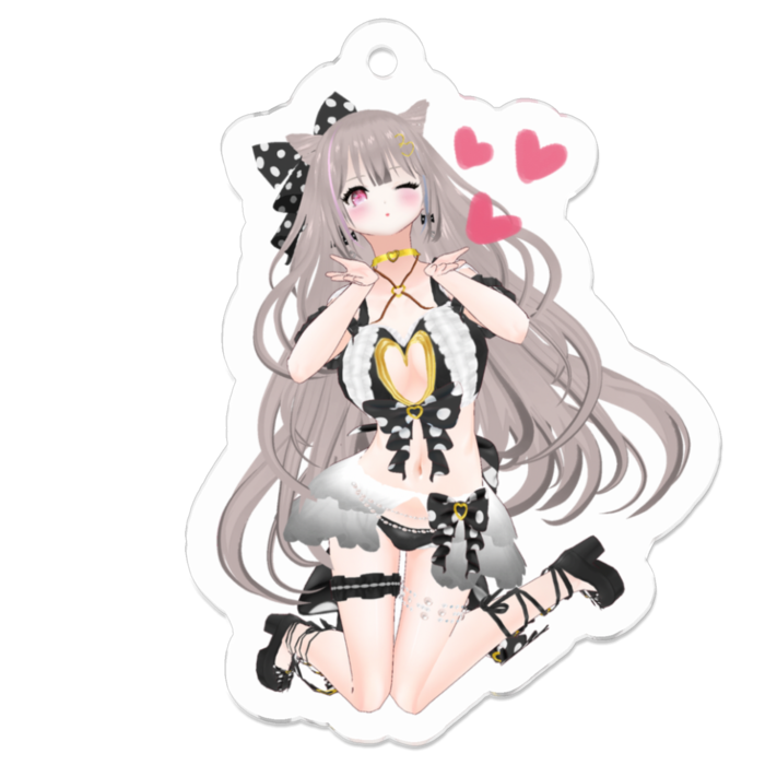 ウィンク♡Black ver.キーホルダー(裏面コーティング)(Wink♡Black ver.keychain back side coated) - 50 x 50 (mm)