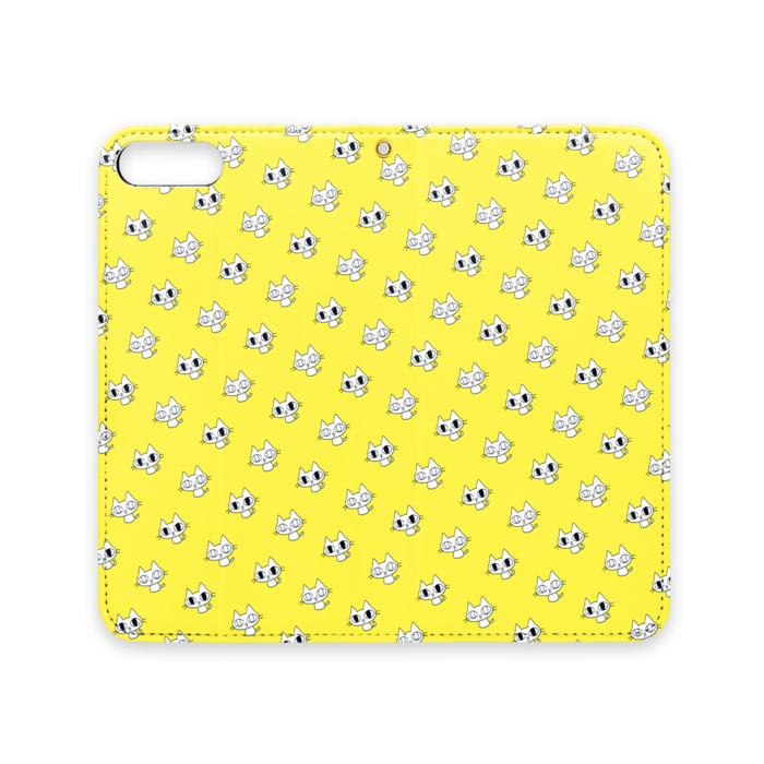 ガン見ねこ手帳型iPhoneケース黄（ベルトなし） - iPhone 8 Plus / 7 Plus - ストラップ穴 あり