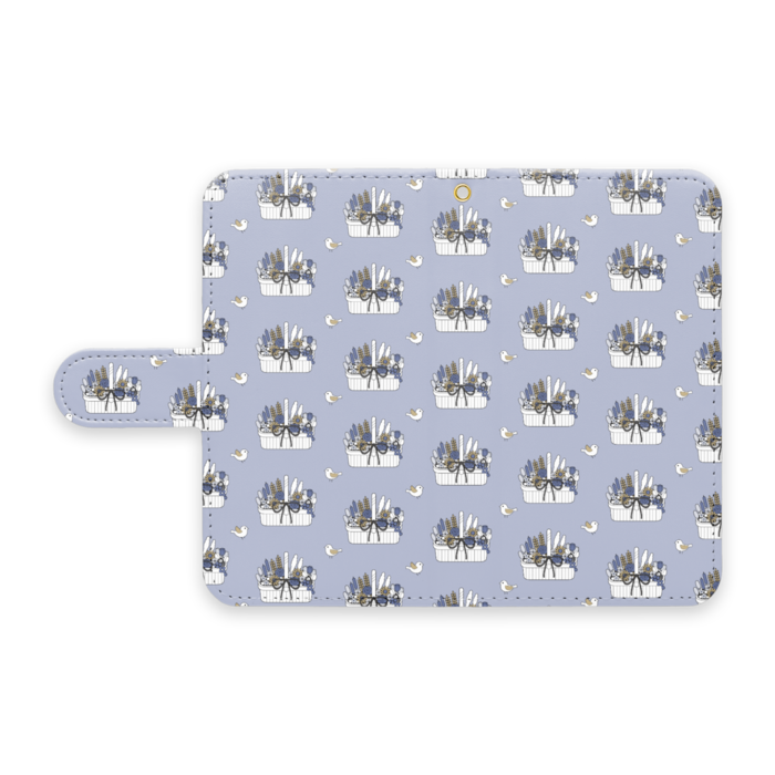 手帳型AndroidケースB　ストラップ穴あり　くすみブルー　S（小）