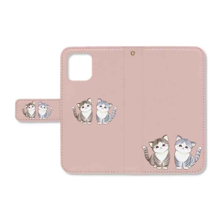 手帳型iPhoneケース - iPhone12 mini - ストラップ穴 あり(ピンクベージュ)