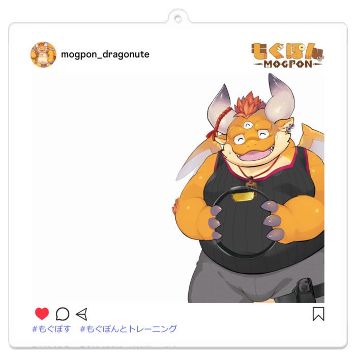 おでかけアクリルキーホルダー:もぐぽん トレーニングの姿 - 100 x 100 (mm)