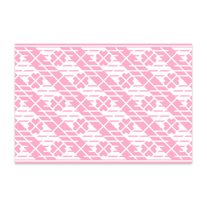 四葉＆チェック柄のポストカード(ピンク系)