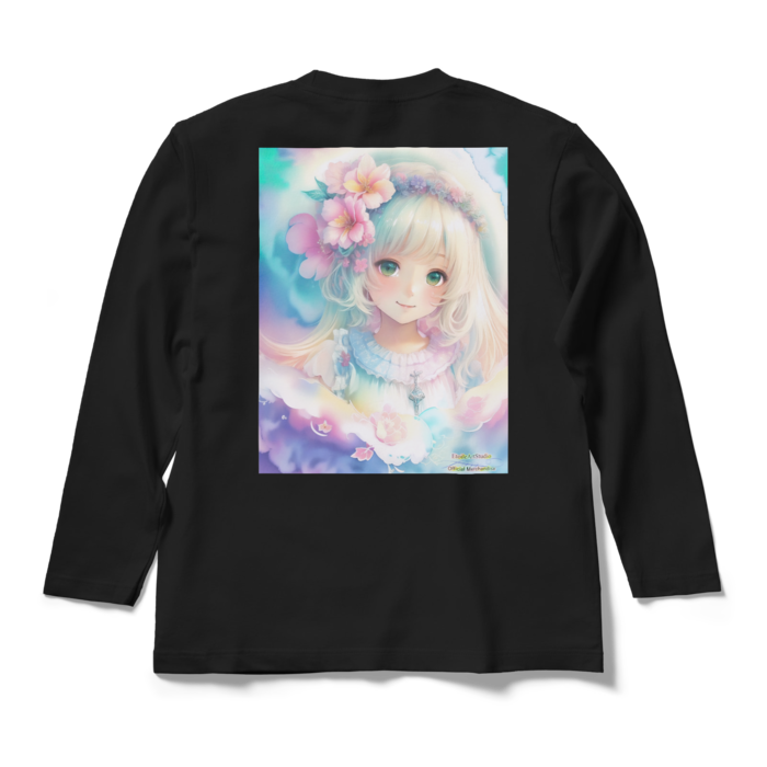 (背面プリント)「夢見る瞳8」長袖カラーTシャツ - M - ブラック