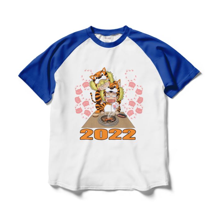 ラグランTシャツ - L - ホワイト×ロイヤルブルー