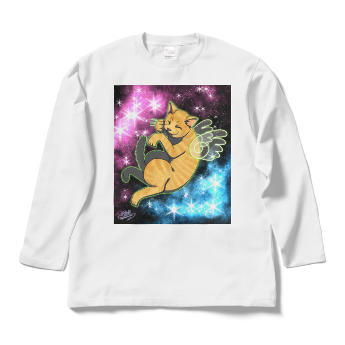 なぜか宇宙ネコ!ロングスリーブTシャツ - L - ホワイト