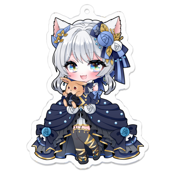 猫耳のりあ（青目）アクリルキーホルダー - 70 x 70 (mm)