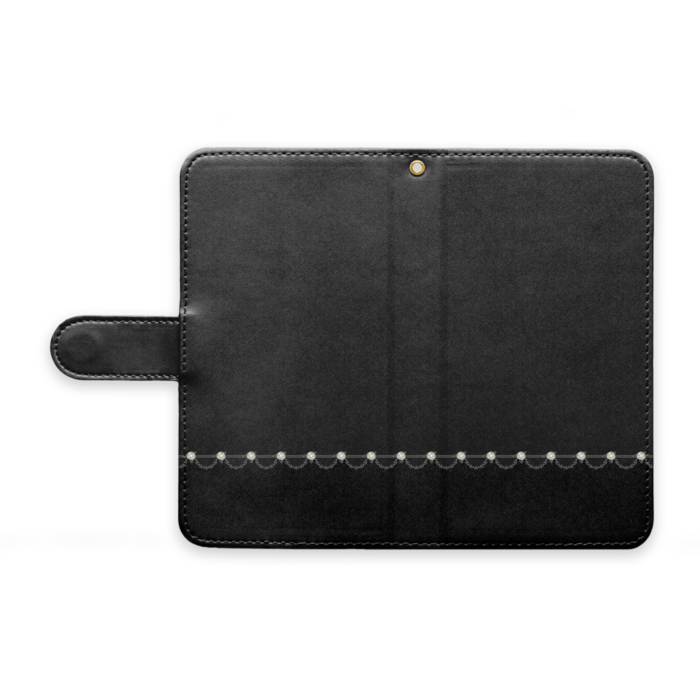 手帳型Androidケース ストラップ穴あり 白薔薇×黒色 M(中)