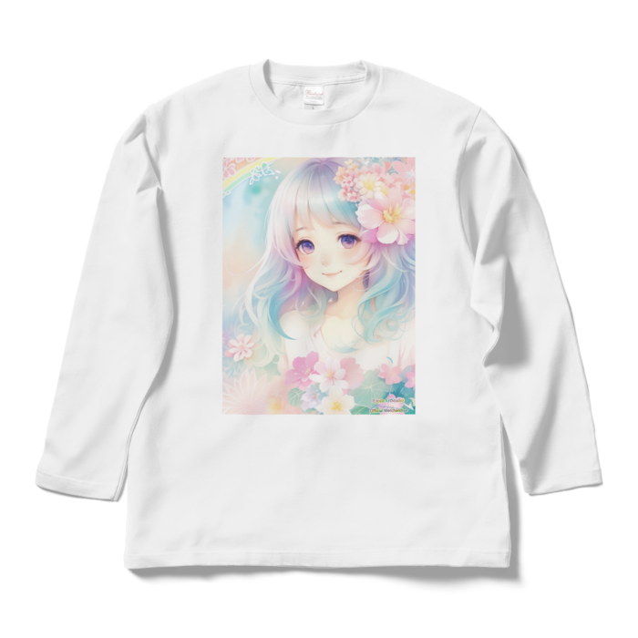 (前面プリント)「夢見る瞳6」長袖カラーTシャツ - L - ホワイト