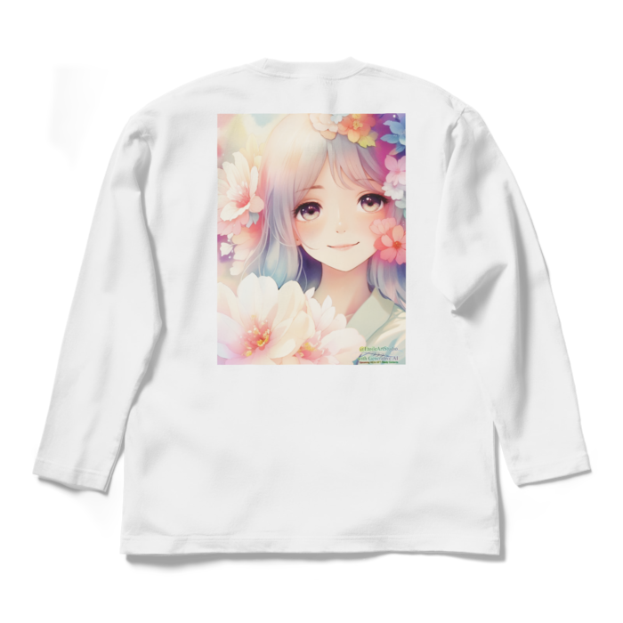 (背面プリント)「夢見る瞳2」長袖カラーTシャツ - L - ホワイト