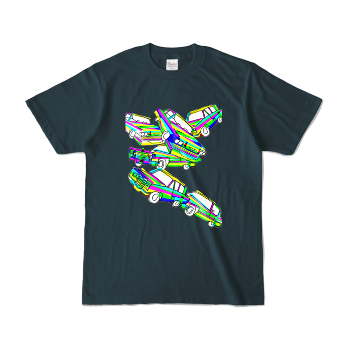 「カーアクション」Tシャツ - S - デニム (濃色)