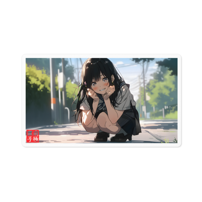 しゃがんで見つめる