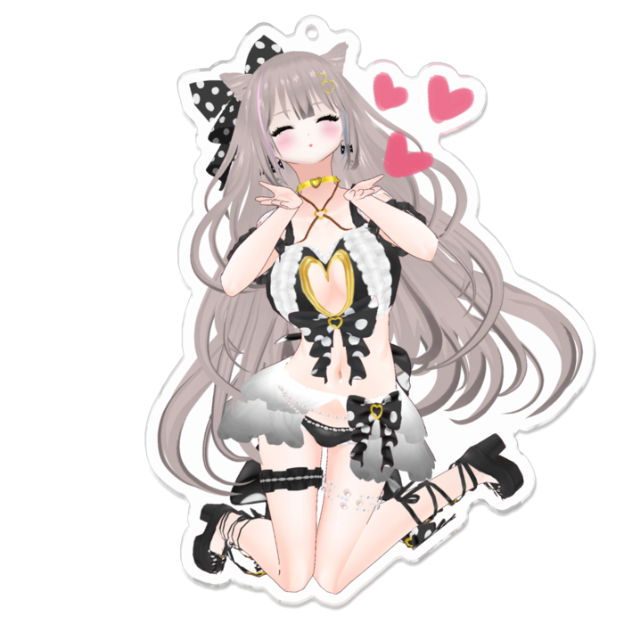 目を閉じてꔛ♡ Black ver.キーホルダー(裏面コーティング) (closed eyes♡Black ver.keychain back side coated)- 100 x 100 (mm)(2)