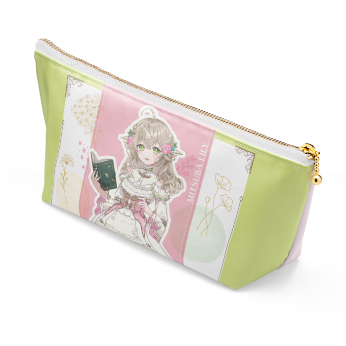 ポーチ - 長さ21.5cm / 高さ10cm - ホワイト(バイカラー:黄緑)