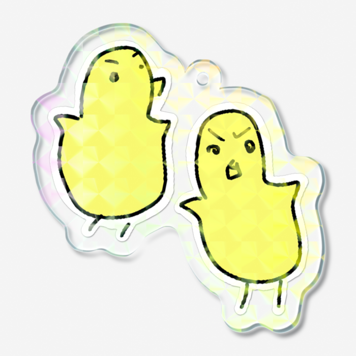 【14】ひよこ(ΩΩ)・ホログラムアクリルキーホルダー - 50 × 50mm