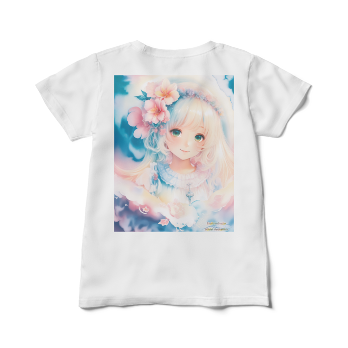 (背面プリント)「夢見る瞳8」レディースTシャツ - L - 白