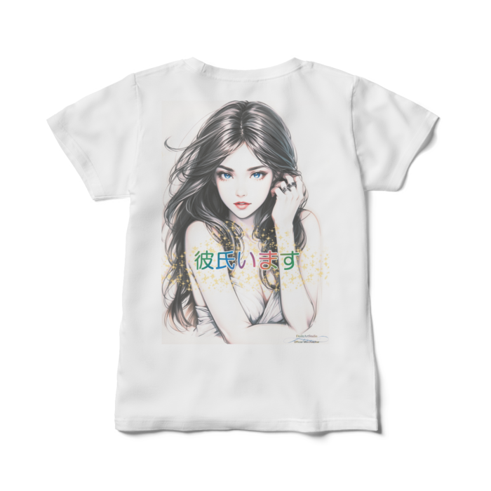 (背面プリント)男よけナンパ除けTシャツ「彼氏います」Elegant Woman レディースTシャツ - M(製品への表記はWM) - 白