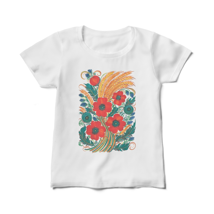 レディースTシャツ (赤い花) - M - 白