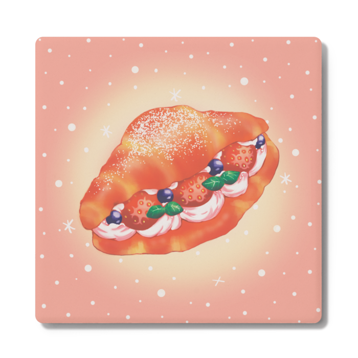 クロワッサン苺サンドのコースター - 角形