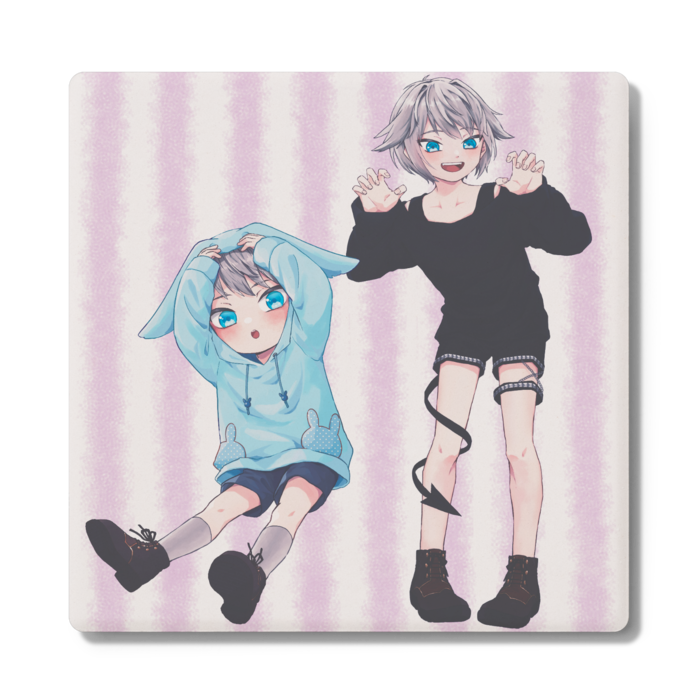四角コースター - うさ&ちび紫