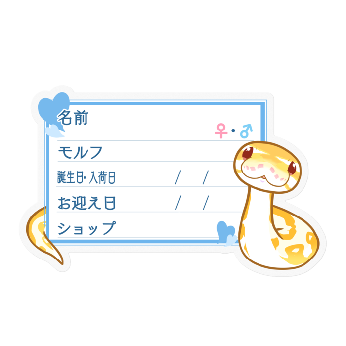 【🐍お名前ステッカー】ボールパイソン(アルビノミニ) ‐ハート/ブルー
