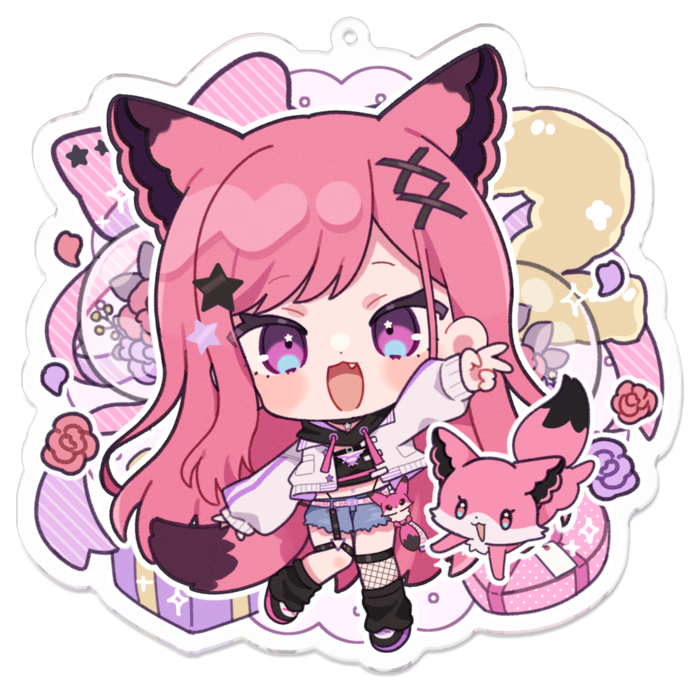 アクリルキーホルダー3(きつね耳あり) - 100 x 100 (mm)