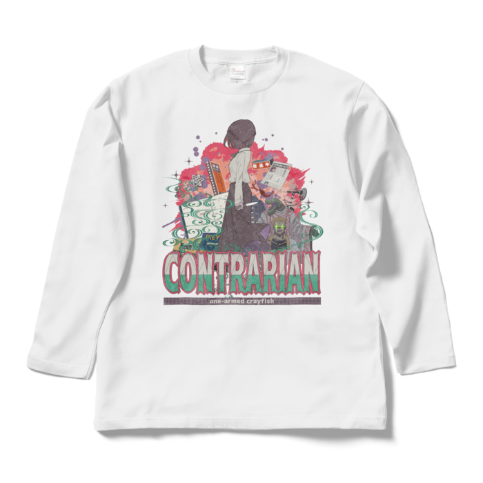 逆張りデザインロングTシャツ - L - ホワイト