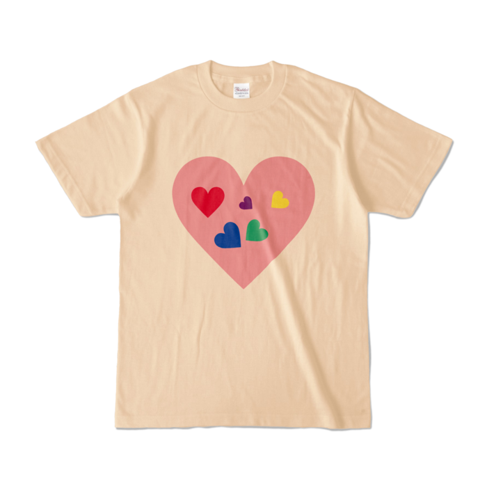 カラフルハートTシャツ - S - ナチュラル (淡色)