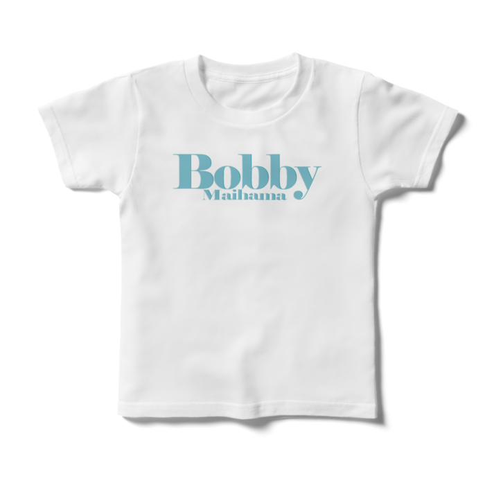 BobbyのキッズTシャツ（ホワイト / ロゴ:アイスグリーン） - 120cm