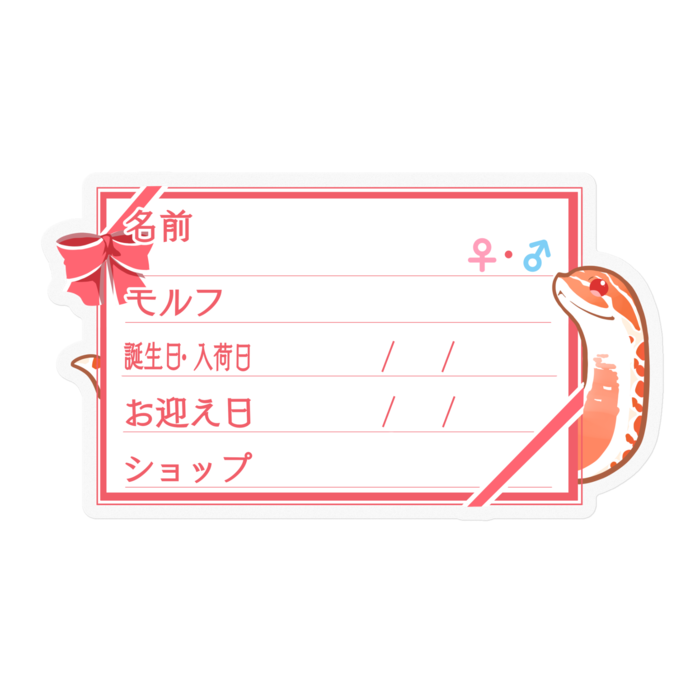 【🐍お名前ステッカー】シシバナ(エクストリームレッドアルビノ) ‐リボン/ピンク