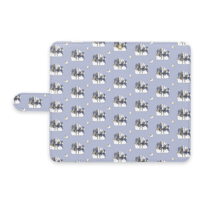 手帳型AndroidケースB　ストラップ穴あり　くすみブルー　L（大）