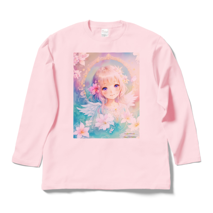 (両面プリント)「夢見る瞳7」長袖カラーTシャツ - L - ライトピンク