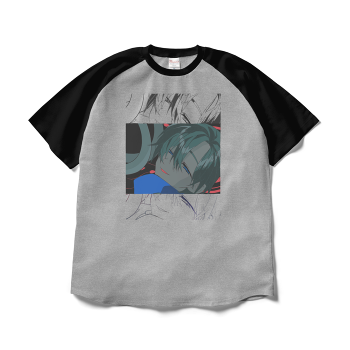 ラグランTシャツ - XL - 杢グレー×ブラック