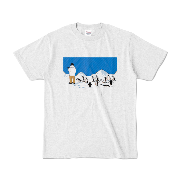 カラーTシャツ　青色×アッシュ　S