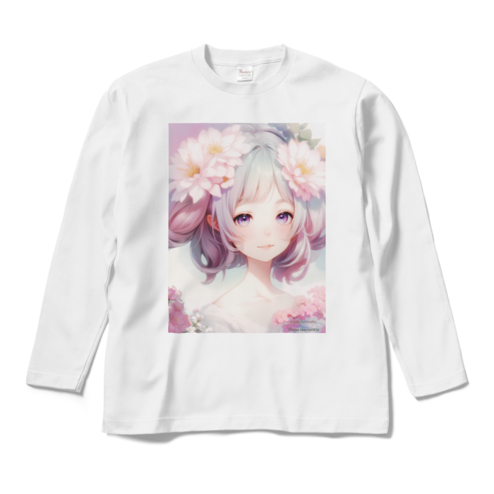 (両面プリント)「夢見る瞳3」長袖カラーTシャツ - M - ホワイト