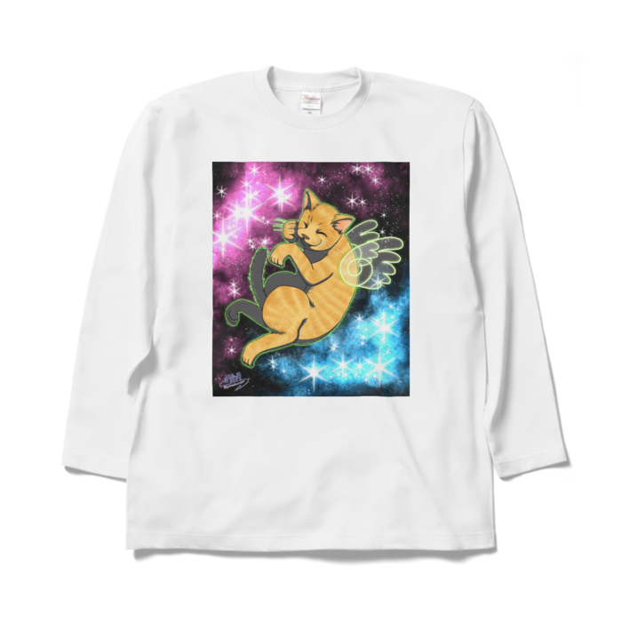 なぜか宇宙ネコ!ロングスリーブTシャツ - XL - ホワイト