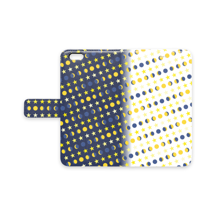 手帳型iPhoneケース・月と星・白紺(斜め)- iPhone 6 Plus / 6s Plus - ストラップ穴 なし