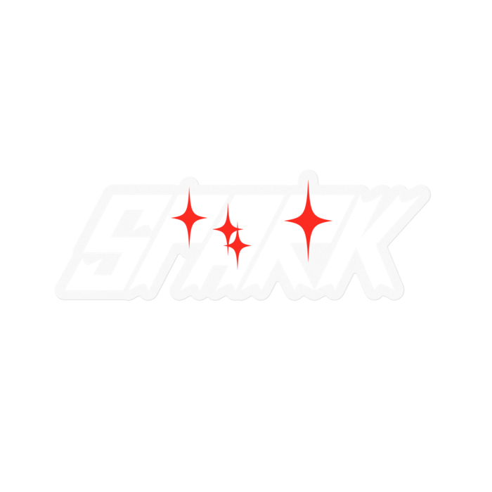 「SPARK」ステッカー(白字 - クリア) - 100 x 100 (mm)