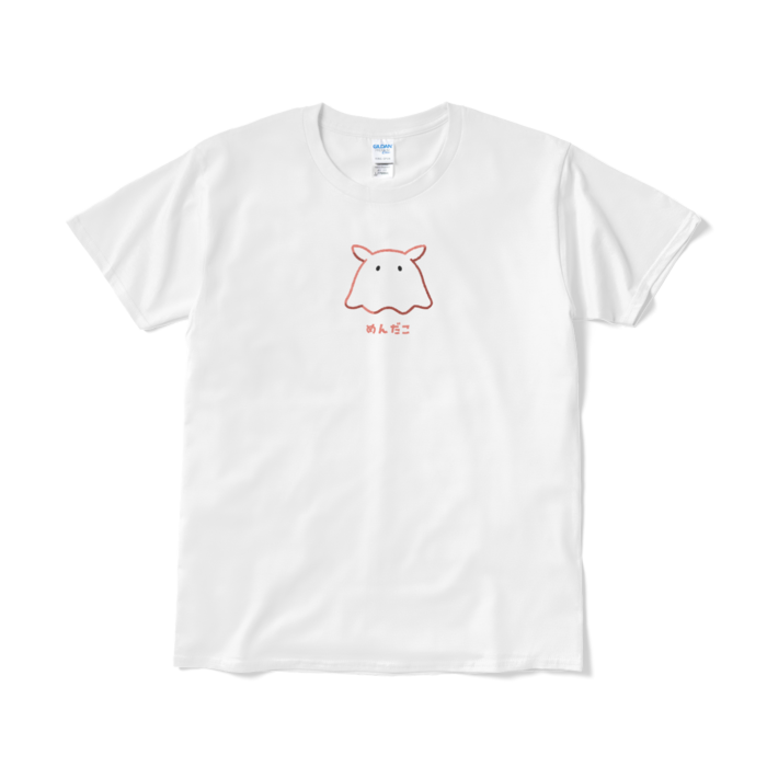 めんだこ（線画ピンク／文字あり）Tシャツ - L - ホワイト