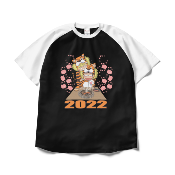 ラグランTシャツ - XL - ブラック×ホワイト