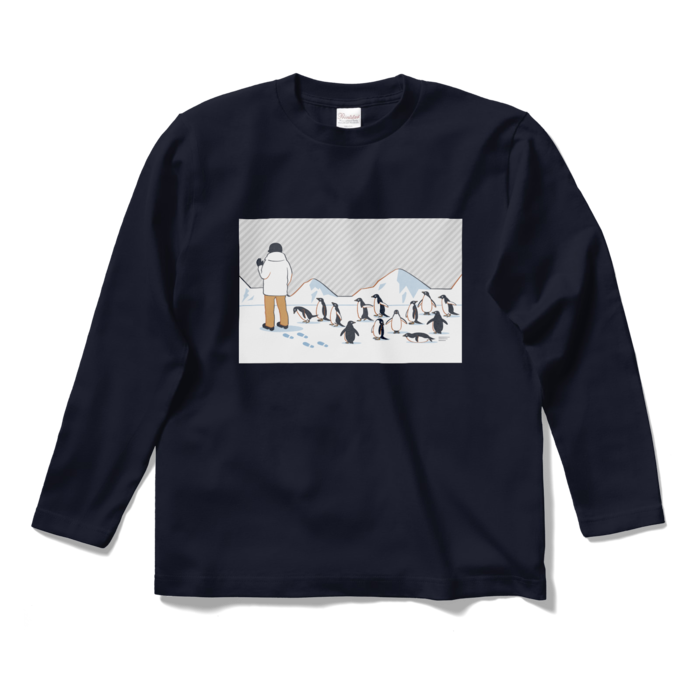 ロングスリーブTシャツ　灰色×紺色　S