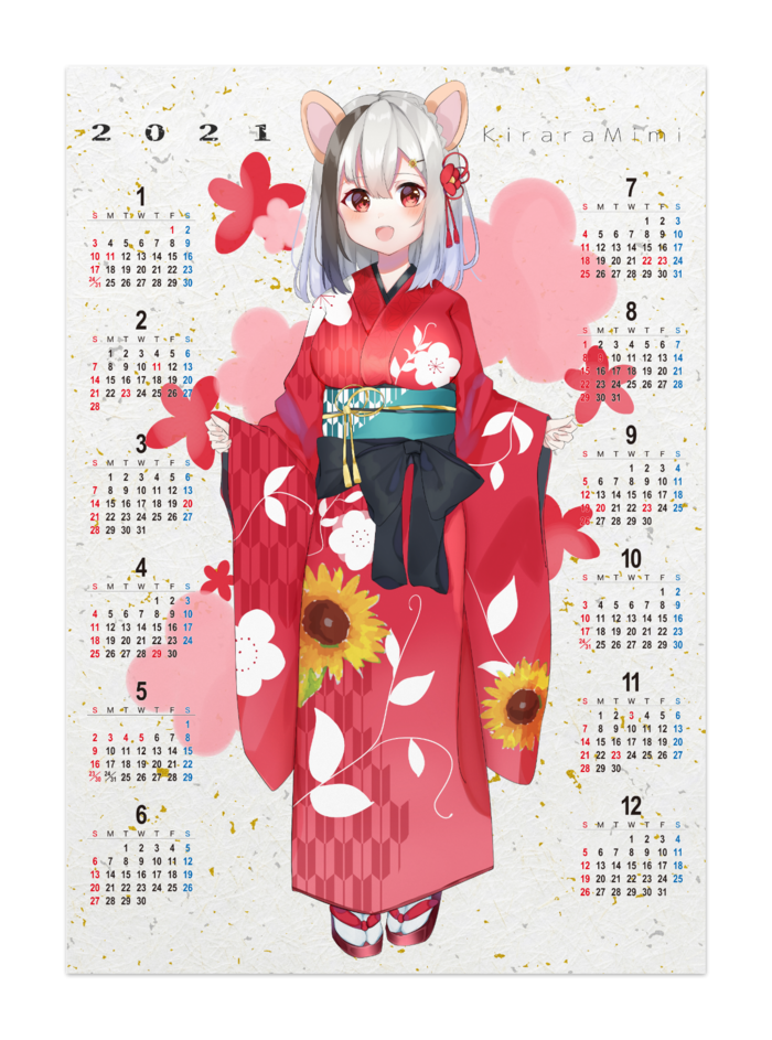 21年着物ポスターカレンダー Vtuber雲母ミミ ぺっとしょっぷキララ ミミ Booth