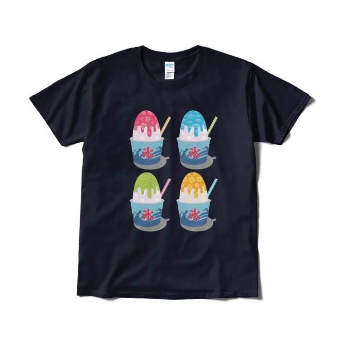 和柄かき氷Tシャツ(短納期) - L - ネイビー