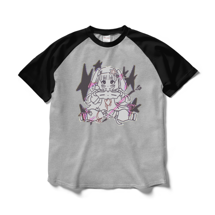 ラグランTシャツ - L - 杢グレー×ブラック