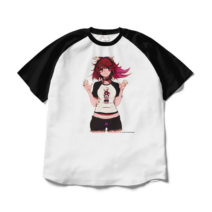 メタキヌ仔ラグランTシャツ - XL - ホワイト×ブラック